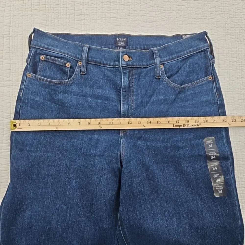 J. Crew Classic Wide-Leg Jeans Women's 34 (W37 x L30) Dark Wash NEW NWT Stretch - Picture 4 of 16